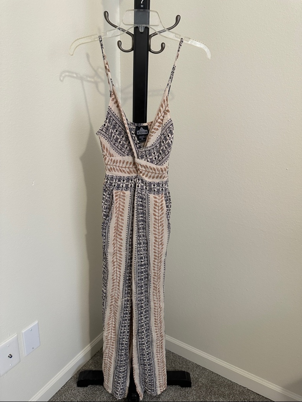 Angie Beige and Black Printed Ankle Jumpsuit